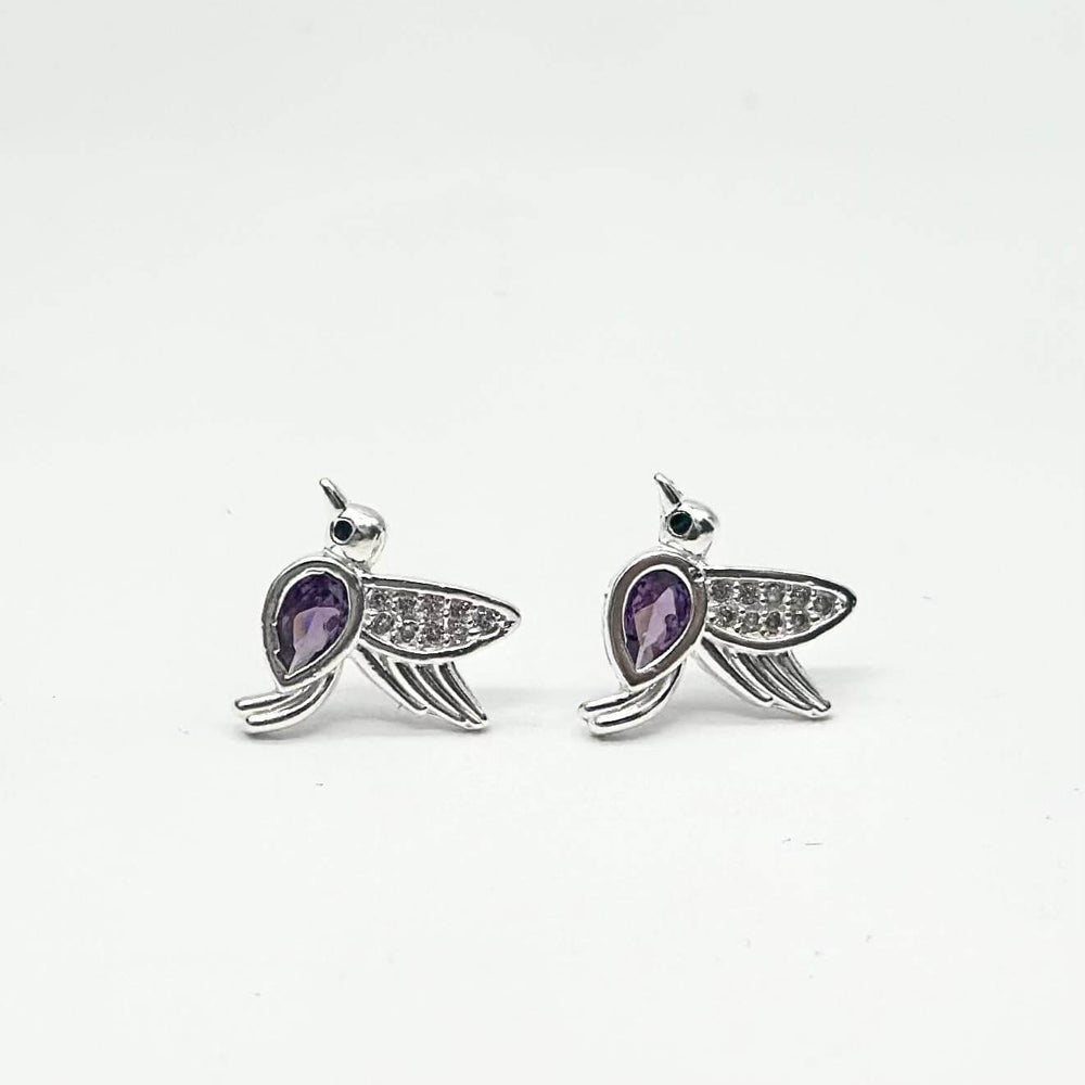 BROQUEL COLIBRI MORADO PLATA 925
