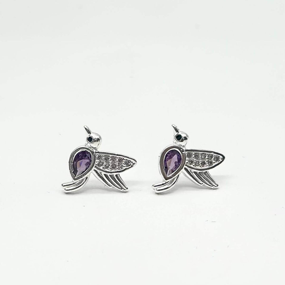 BROQUEL COLIBRI MORADO PLATA 925
