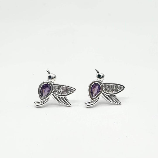 BROQUEL COLIBRI MORADO PLATA 925