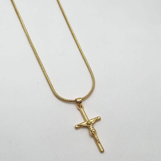 Cadena cruz con criso – Chapa de Oro 18K | MAEL