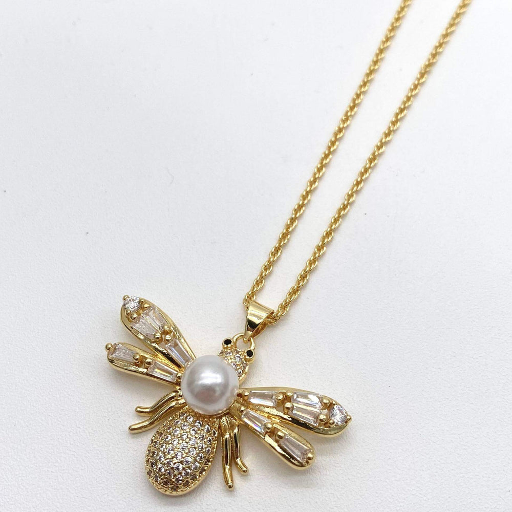 Collar abeja con perla y zirconias – Chapa de Oro 18K | MAEL