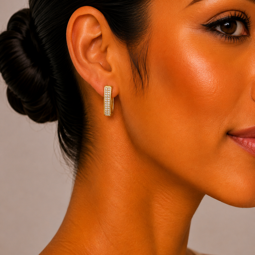 Aretes Rectangulares con Zirconias Chapa de Oro 18K  | Mael Joyería
