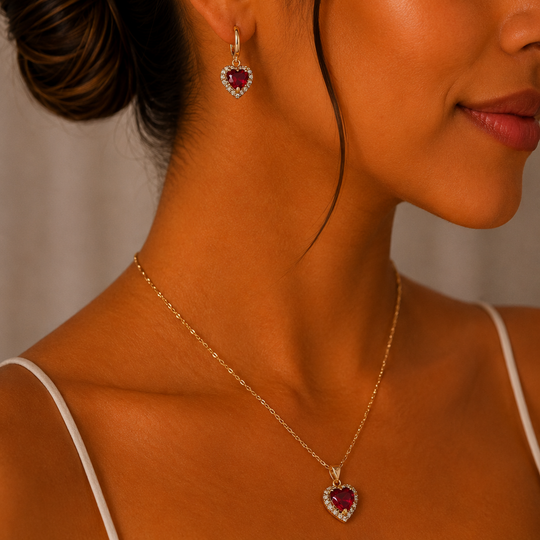 Set Corazón Rubí en Chapa de Oro | Mael Joyería