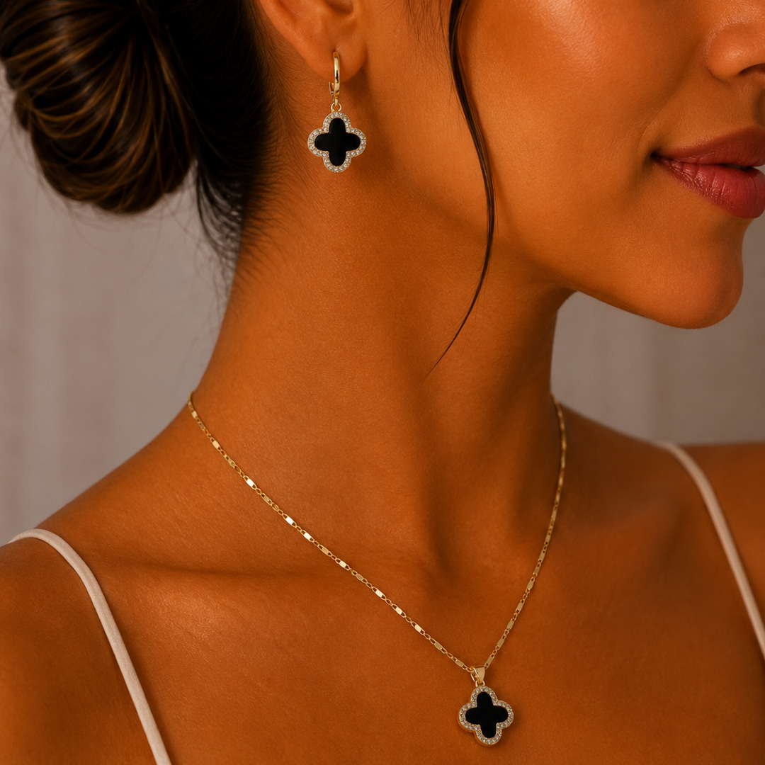 Set Trébol Negro en Chapa de Oro | Mael Joyería