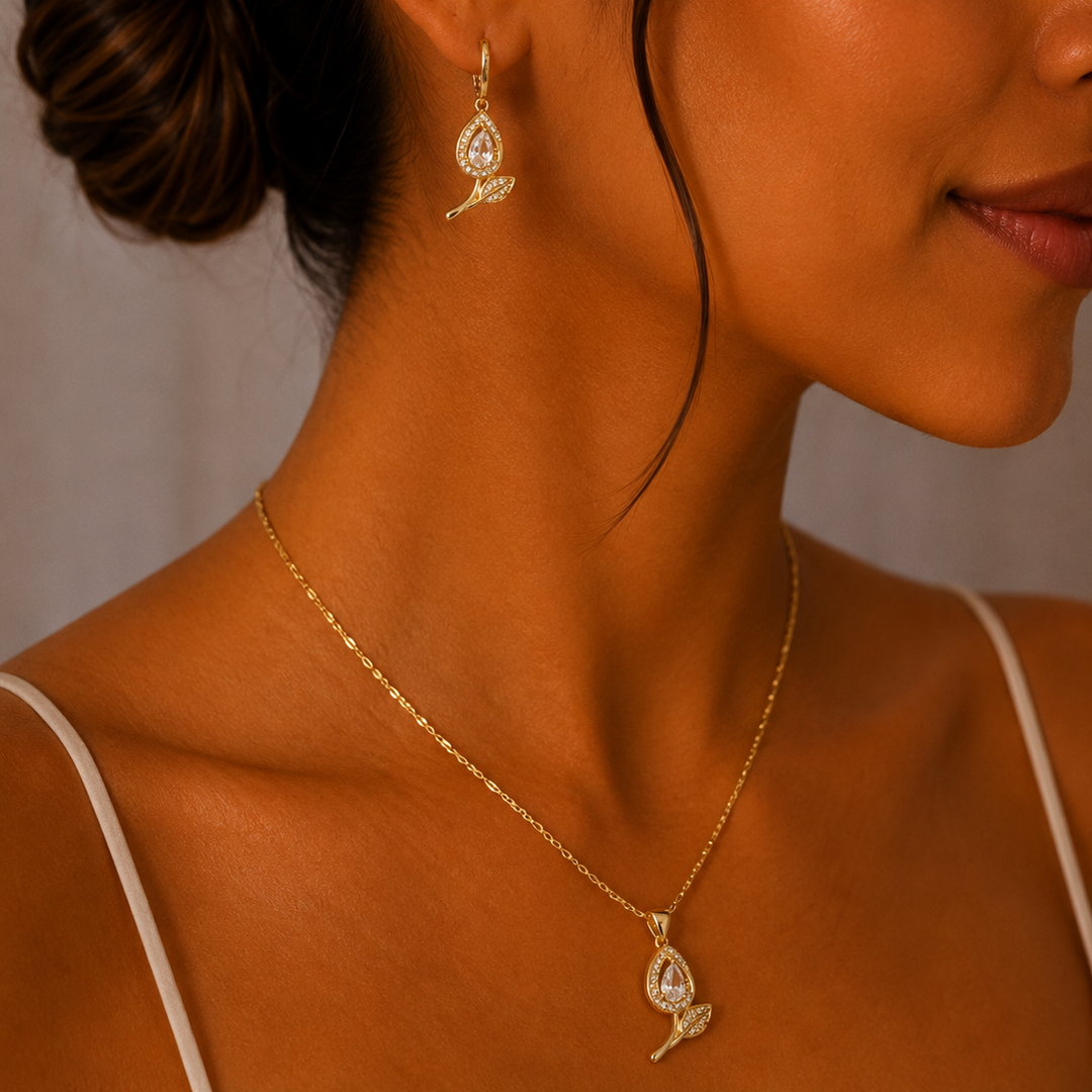 Set Tulipán Brillante en Chapa de Oro | Mael Joyería