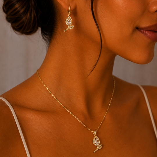 Set Tulipán Brillante en Chapa de Oro | Mael Joyería