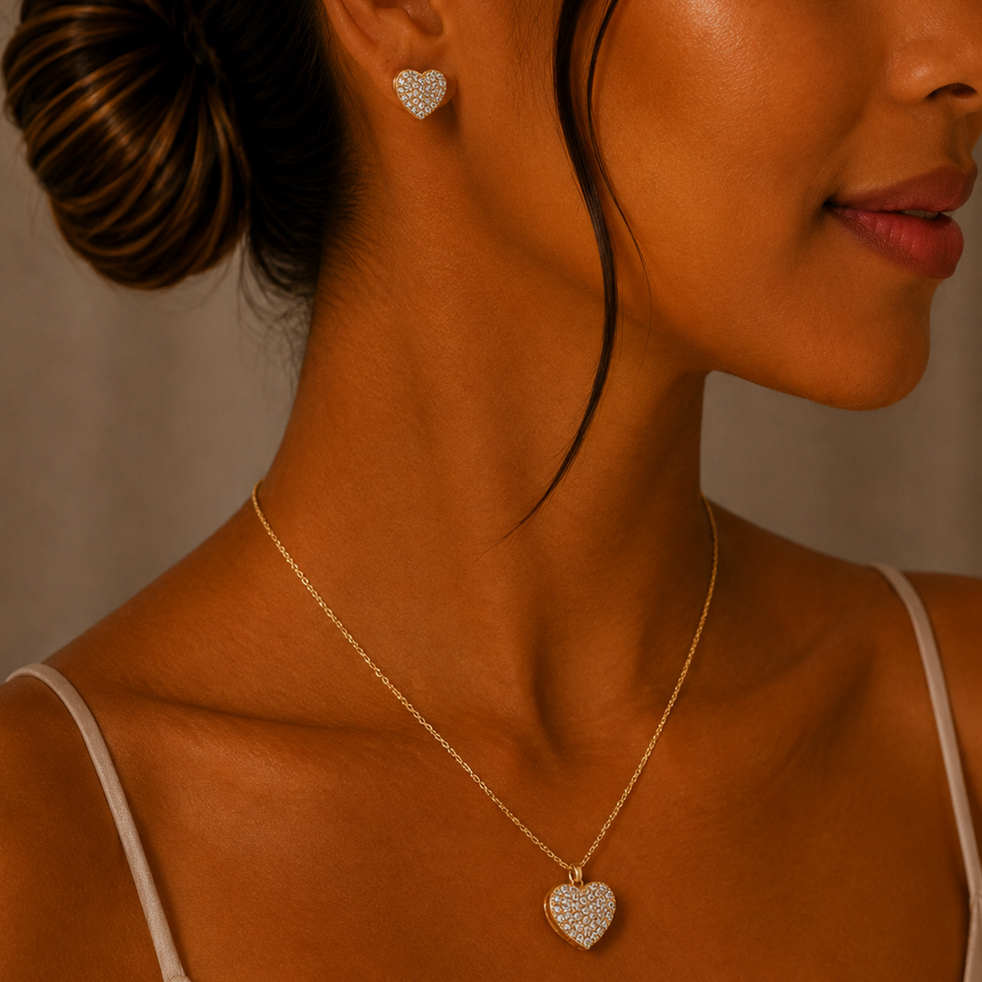 Set Corazón con Zirconias Pavé en Chapa de Oro | Mael Joyería