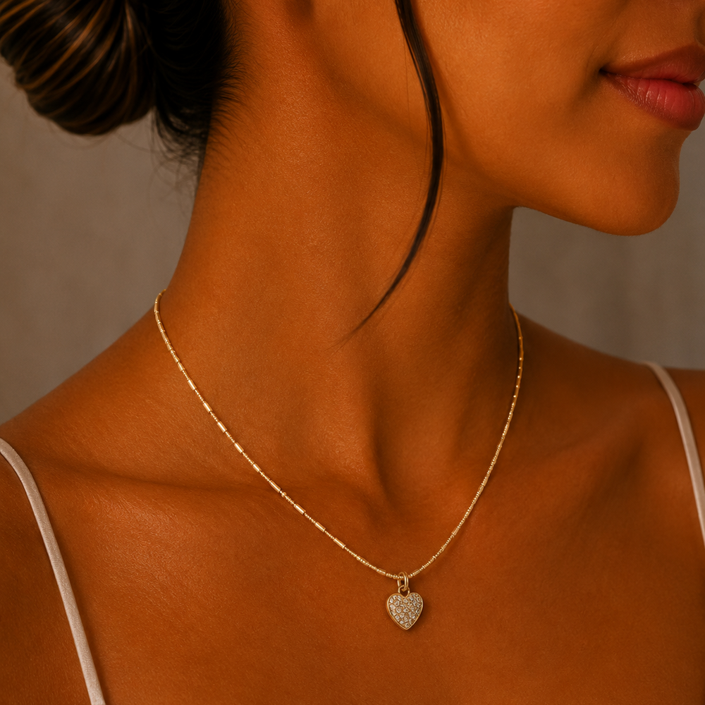Collar Corazón Pavé con Zirconias en Chapa de Oro | Mael Joyería