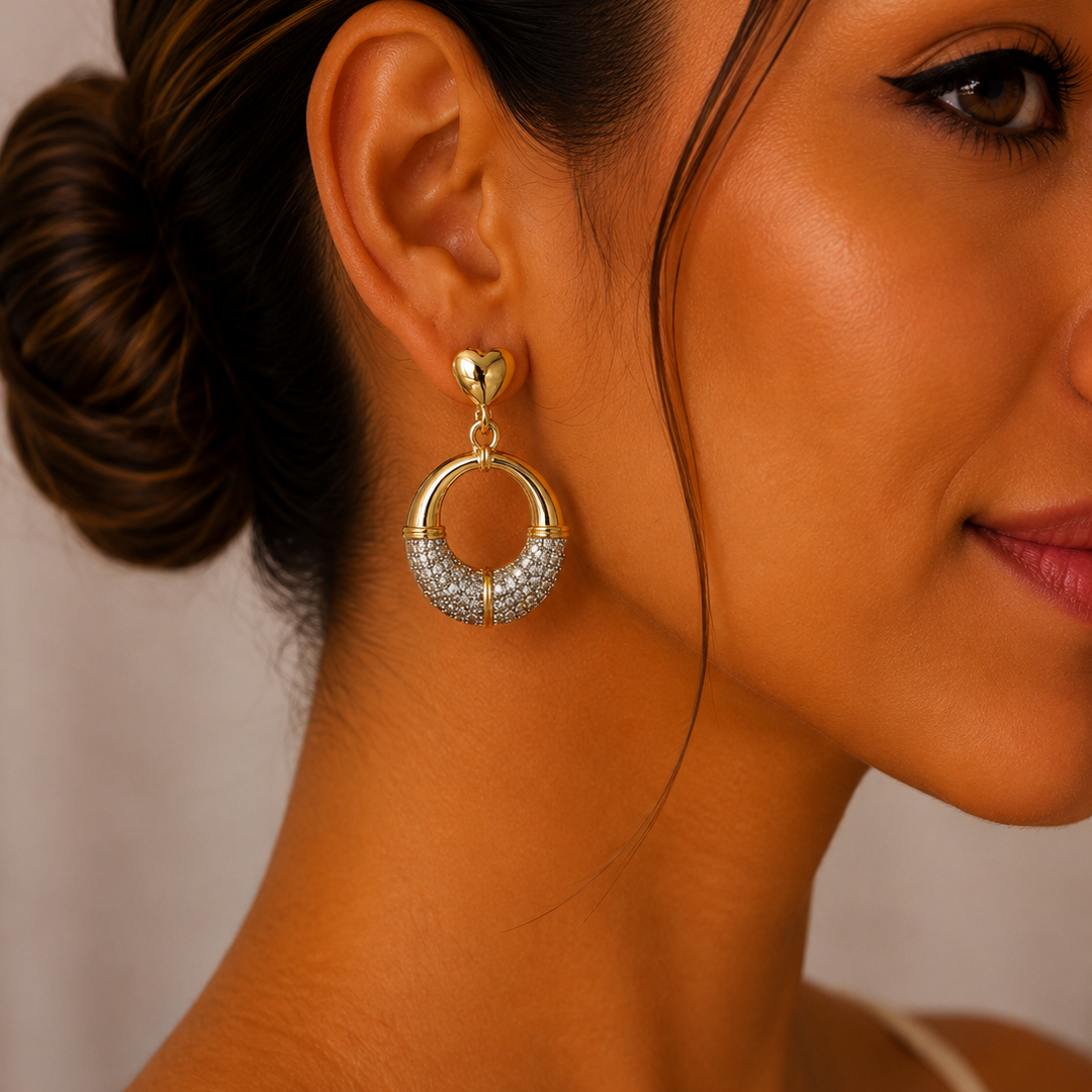 Aretes Colgantes Corazón y Círculo con Zirconias en Chapa de Oro | Mael Joyería