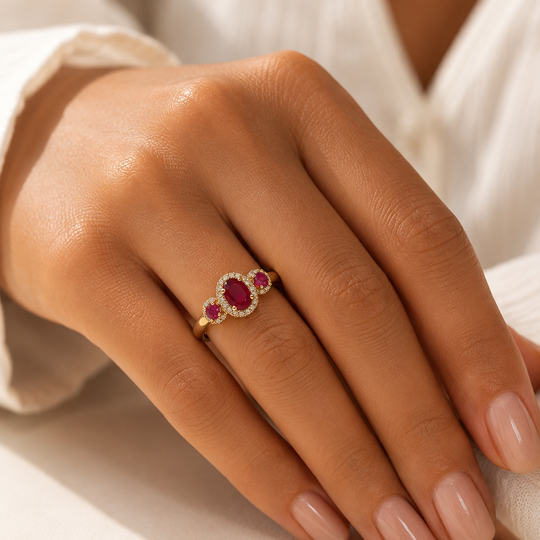 Anillo Ajustable Triple Piedra Rubí con Zirconias | Mael Joyeria