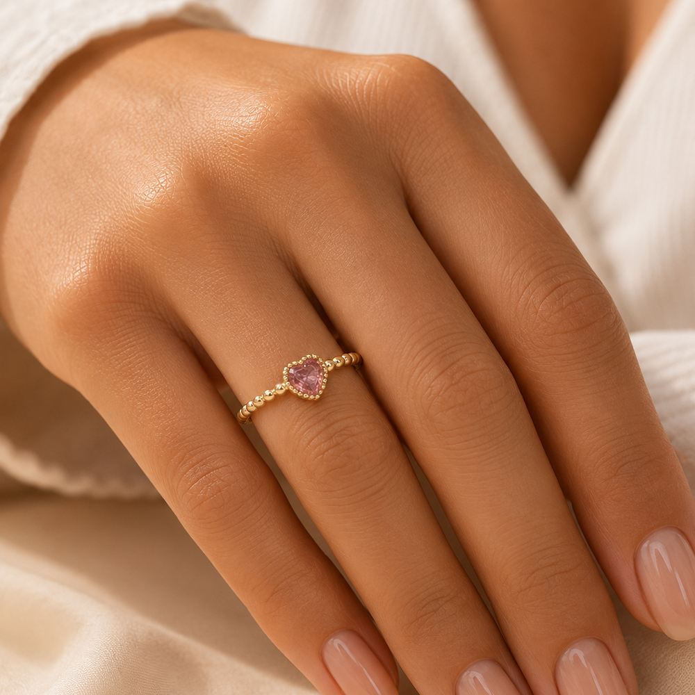 Anillo Ajustable Corazón Rosa Minimalista | Mael Joyeria