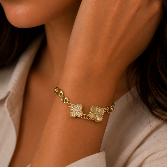 Pulsera Flores Elegance | Chapa de Oro 18K