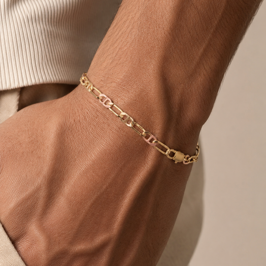 Pulsera Unisex de Eslabón Marinero Bicolor | Chapa de Oro 18K