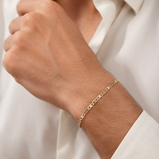 Pulsera Unisex de Eslabón Bicolor 4 mm | Chapa de Oro 18K