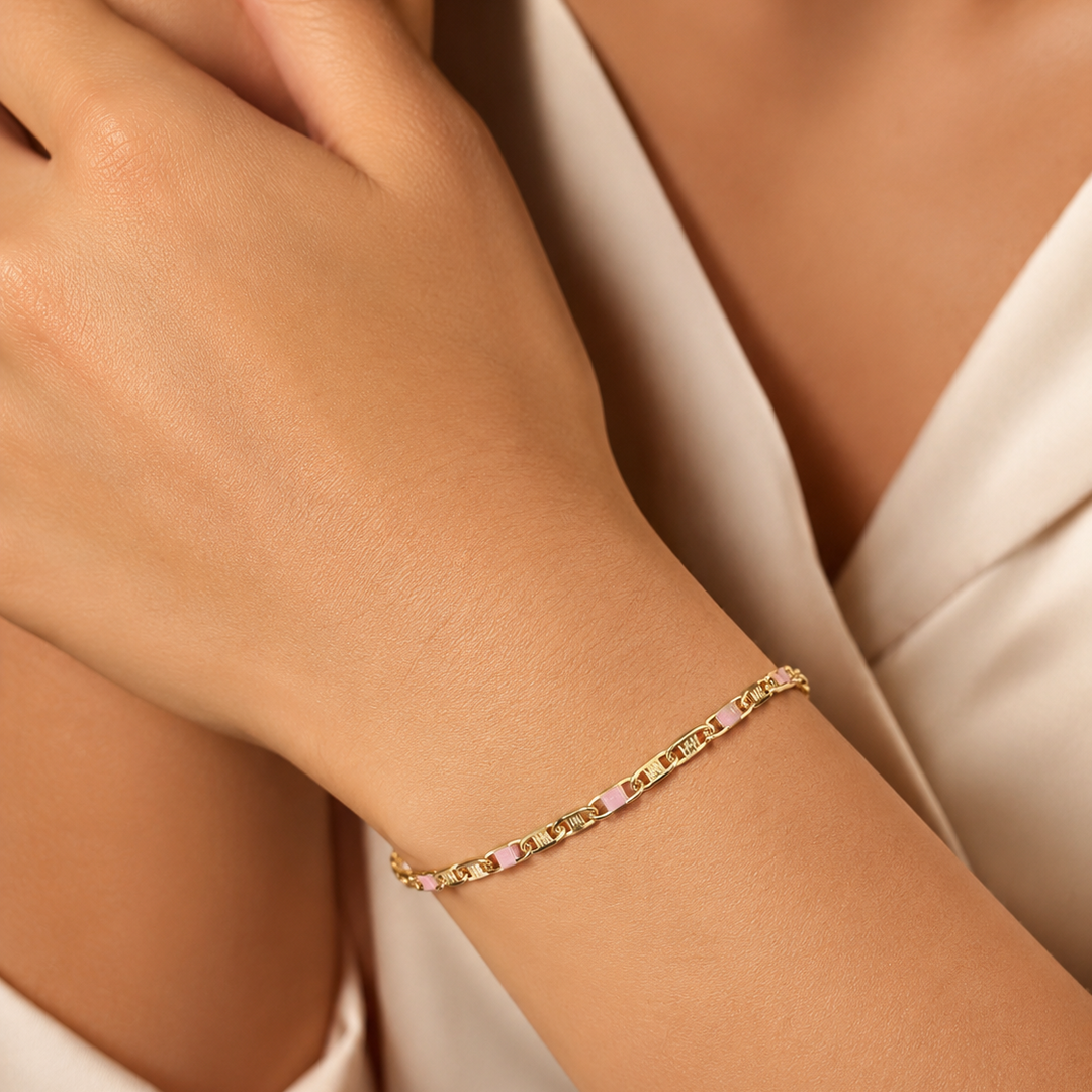 Pulsera Unisex de Eslabón Bicolor 4 mm | Chapa de Oro 18K