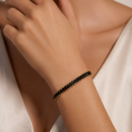 Pulsera Tennis Negra 18 cm | Chapa de Oro 18K
