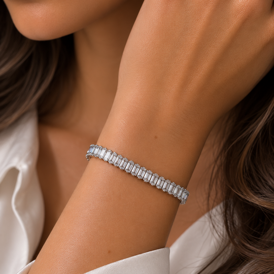 Pulsera Tennis Baguette Plateada 18 cm | Cristales Transparentes