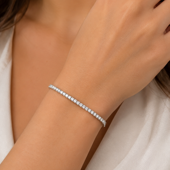 Brazalete Tennis Ajustable Plateado | Cristales Transparentes