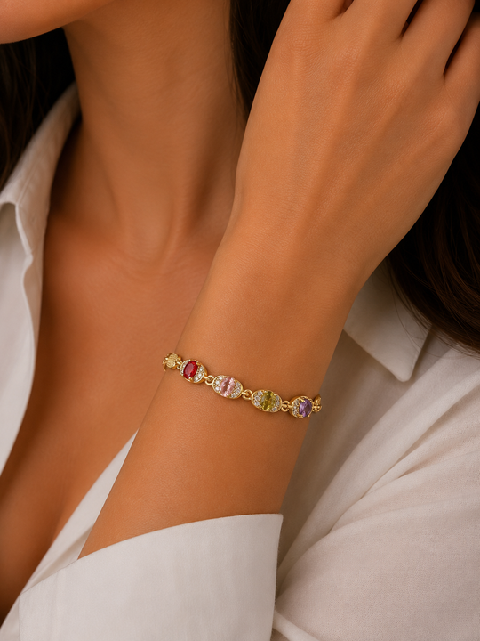 Pulsera con Cristales Multicolor | Chapa de Oro 18K