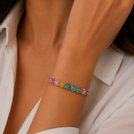 Pulsera Multicolor Cristales Naturales | Chapa de Oro 18K