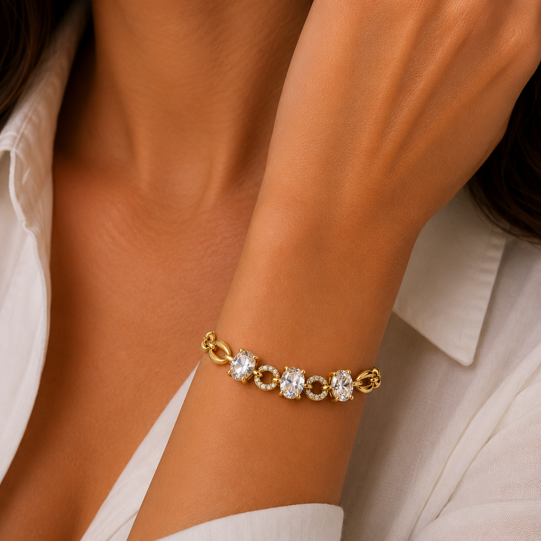 Pulsera Elegance Triple Cristal | Chapa de Oro 18K