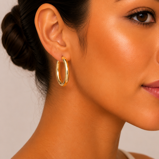 Huggie Clásicas Tubulares en Chapa de Oro 18K  | Mael Joyería