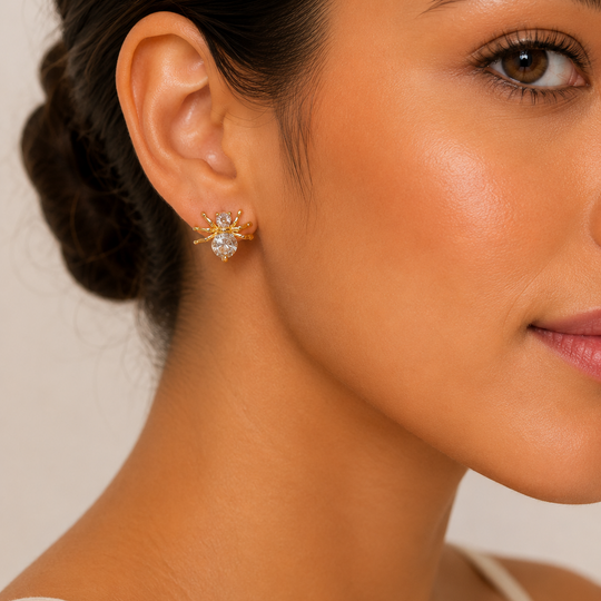 Aretes Araña con Zirconias en Chapa de Oro 18K | Mael Joyería