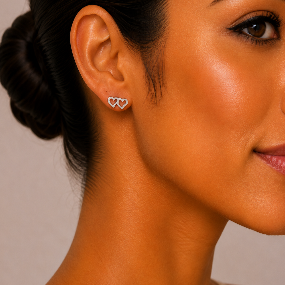 Broqueles Doble Corazón de Acero Inoxidable | Mael Joyería