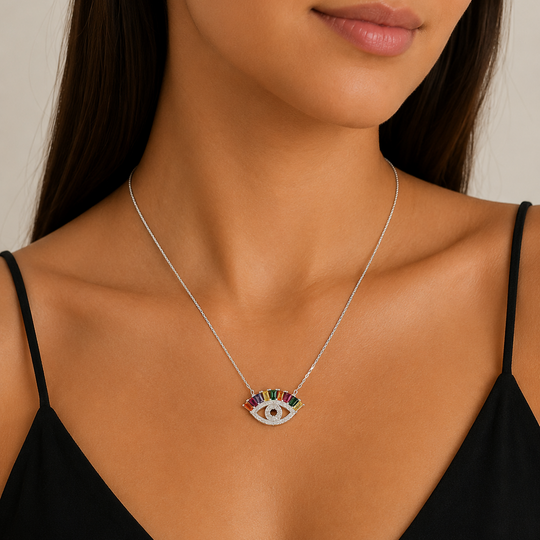 Cadena Ojo Multicolor con Zirconias en Plata – Mael Joyería