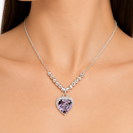 CADENA CORAZON LILA PLATA 925