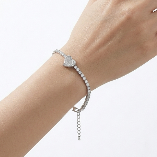 PULSO TENIS CON CORAZON PLATA 925