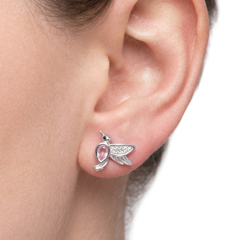 BROQUEL COLIBRI ROSA PLATA 925