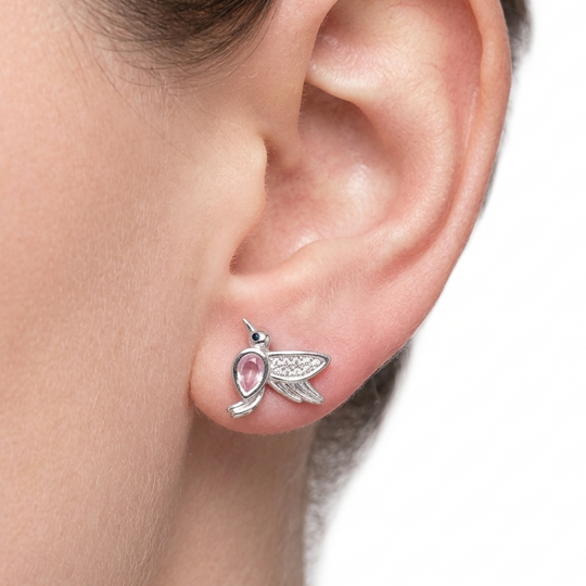 BROQUEL COLIBRI ROSA PLATA 925