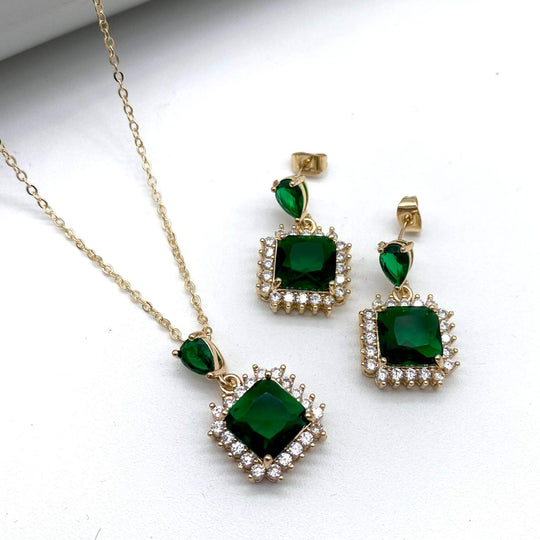 Set princesa verde – Dije, cadena y aretes en Chapa de Oro 18K | MAEL