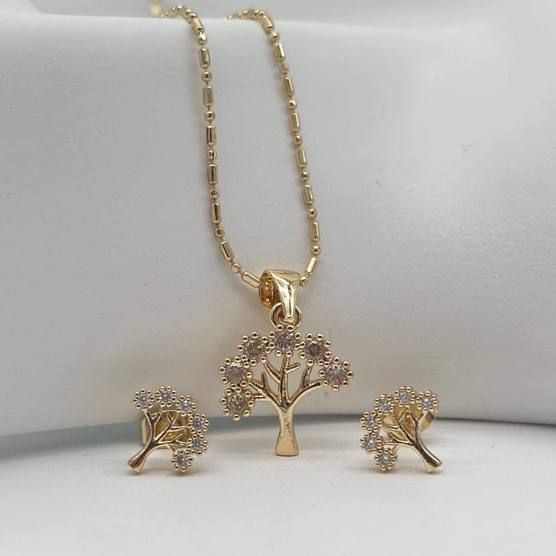 Set arbol de la vida cuadro – Dije, cadena y aretes en Chapa de Oro 18K | MAEL