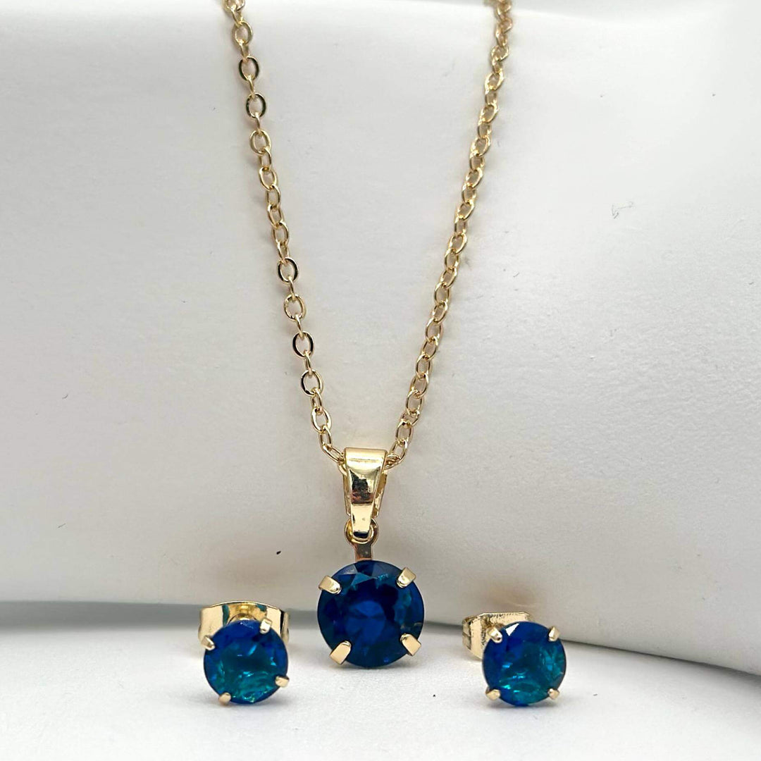 Set azul – Dije, cadena y aretes en Chapa de Oro 18K | MAEL