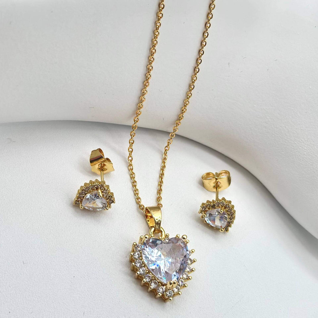 Set corazones – Dije, cadena y aretes en Chapa de Oro 18K | MAEL