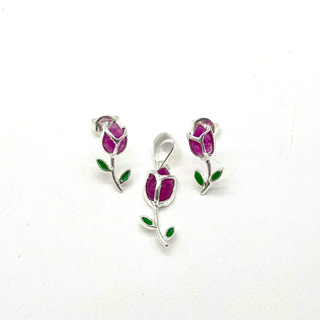 JUEGO ROSA MORADO PLATA 925