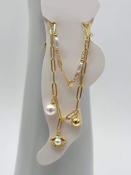 Tobillera con perlas – Chapa de Oro 18K | MAEL