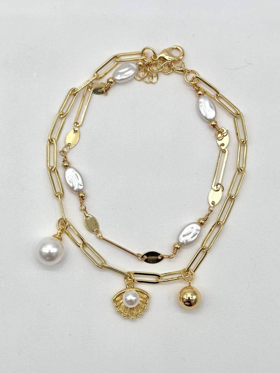 Tobillera con perlas – Chapa de Oro 18K | MAEL