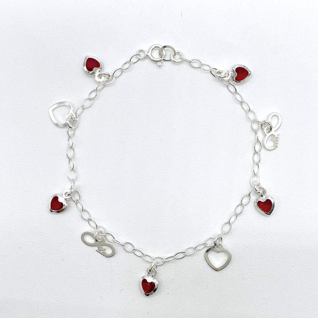 PULSO CORAZONES ROJOS PLATA 925