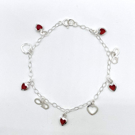 PULSO CORAZONES ROJOS PLATA 925