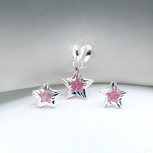 JUEGO ESTRELLA ROSA PLATA 925