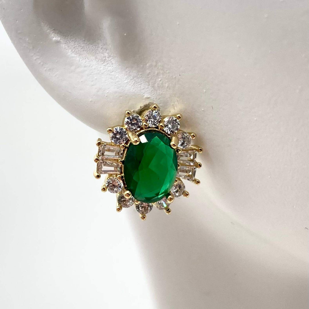 Arete esmeralda– Chapa de rodio 18K | MAEL