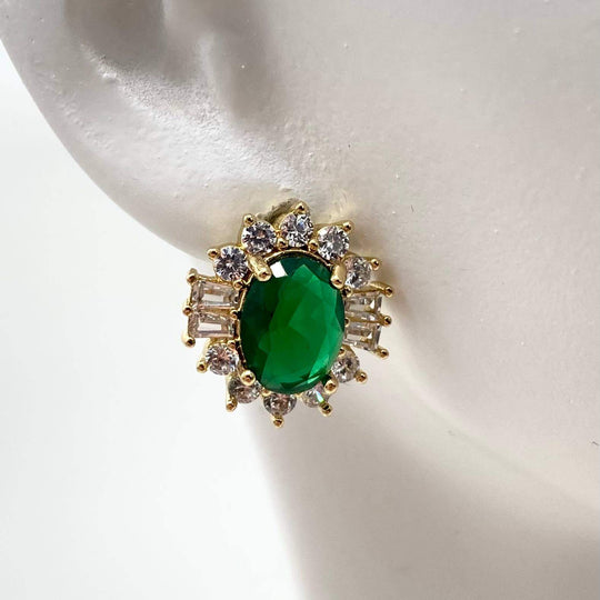 Arete esmeralda– Chapa de rodio 18K | MAEL