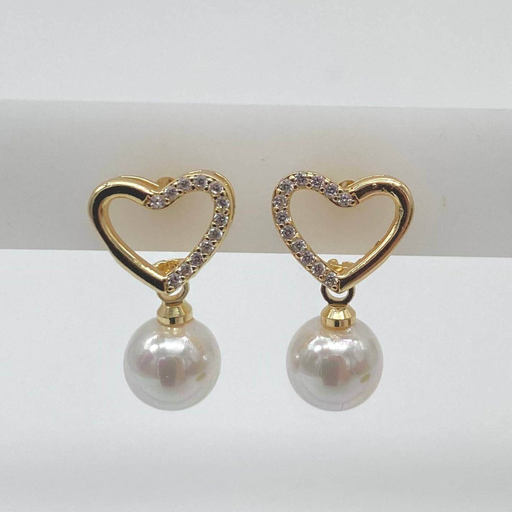 Broquel corazon con zirconias y perla – Chapa de Oro 18K | MAEL