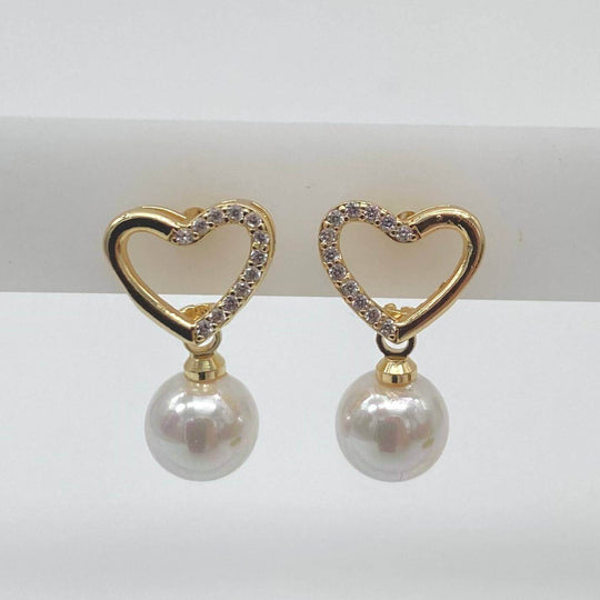 Broquel corazon con zirconias y perla – Chapa de Oro 18K | MAEL