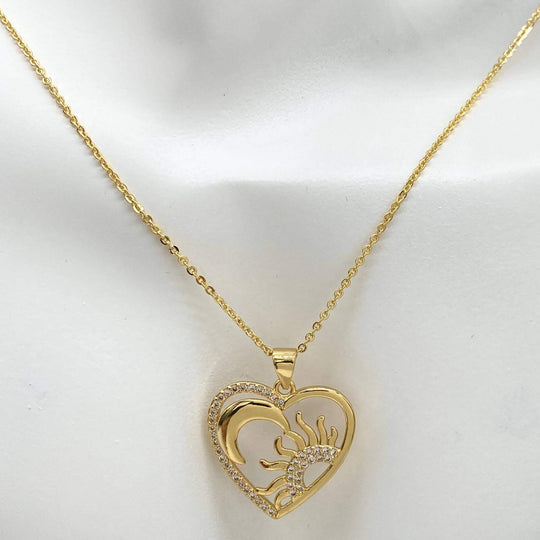 Collar corazon con sol y luna – Chapa de Oro 18K | MAEL