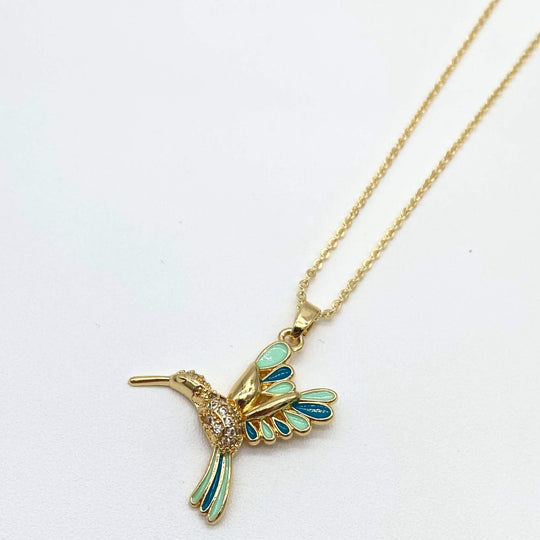 Collar con dije colibri verde – Chapa de Oro 18K | MAEL