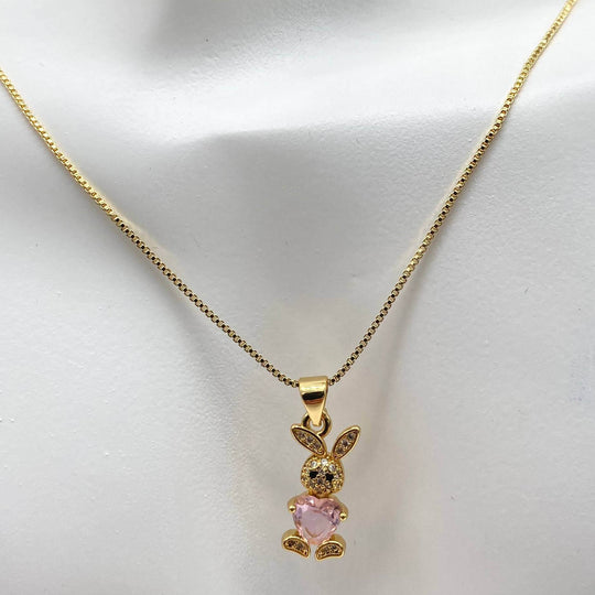 Collar conejo rosa – Chapa de Oro 18K | MAEL